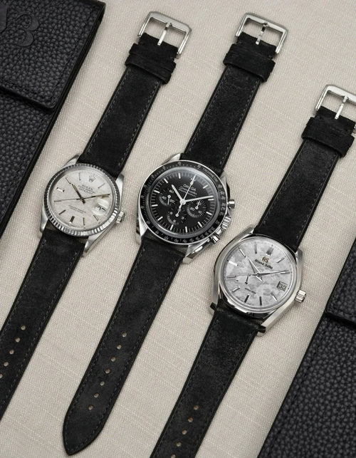 Black Suede Leather Strap - 17-21mm - OM Luxury