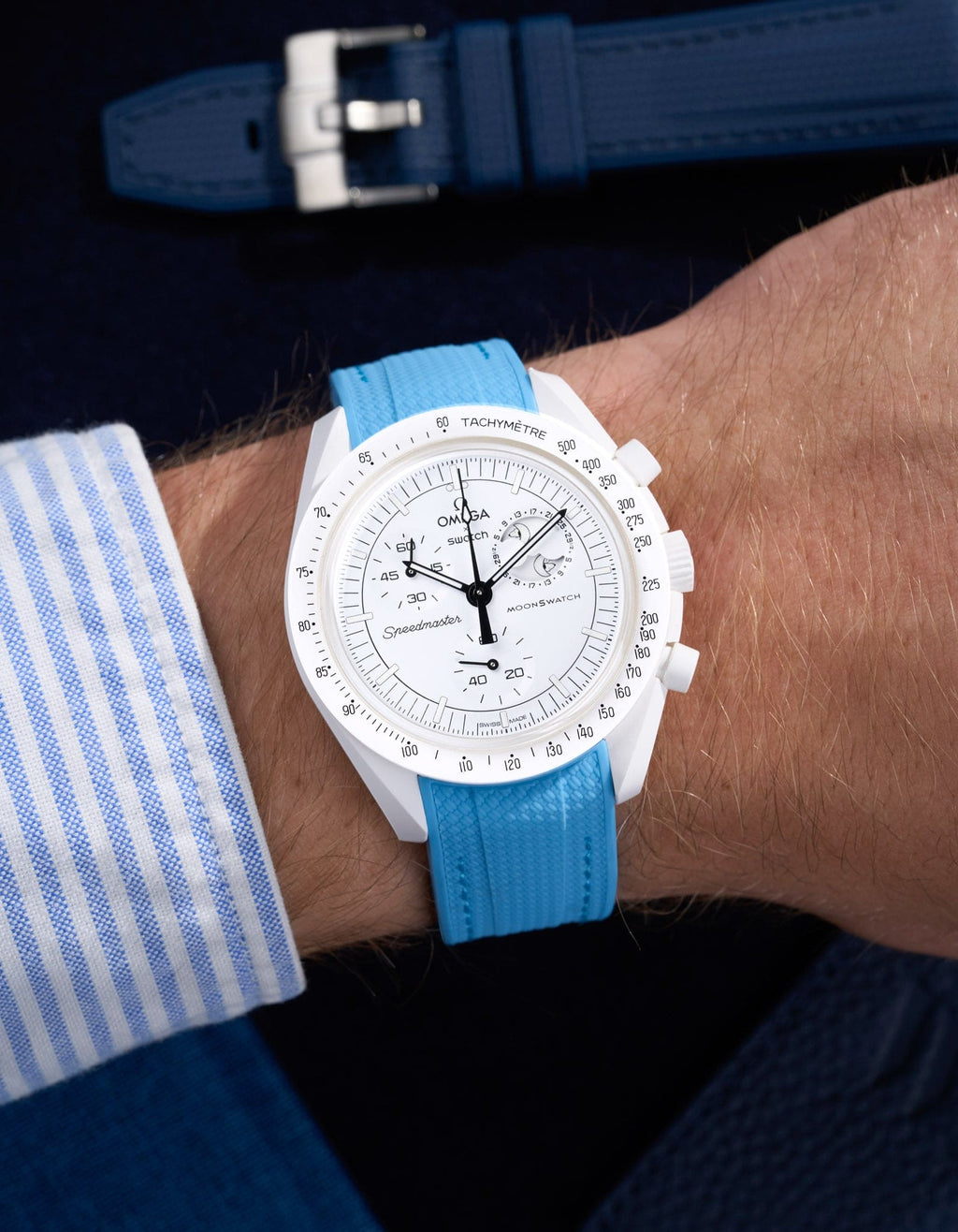 Curved Vertech Rubber Strap - Capri Blue - OM Luxury